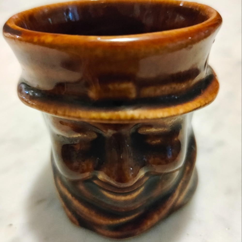 Vintage Brown Ceramic Face Cup